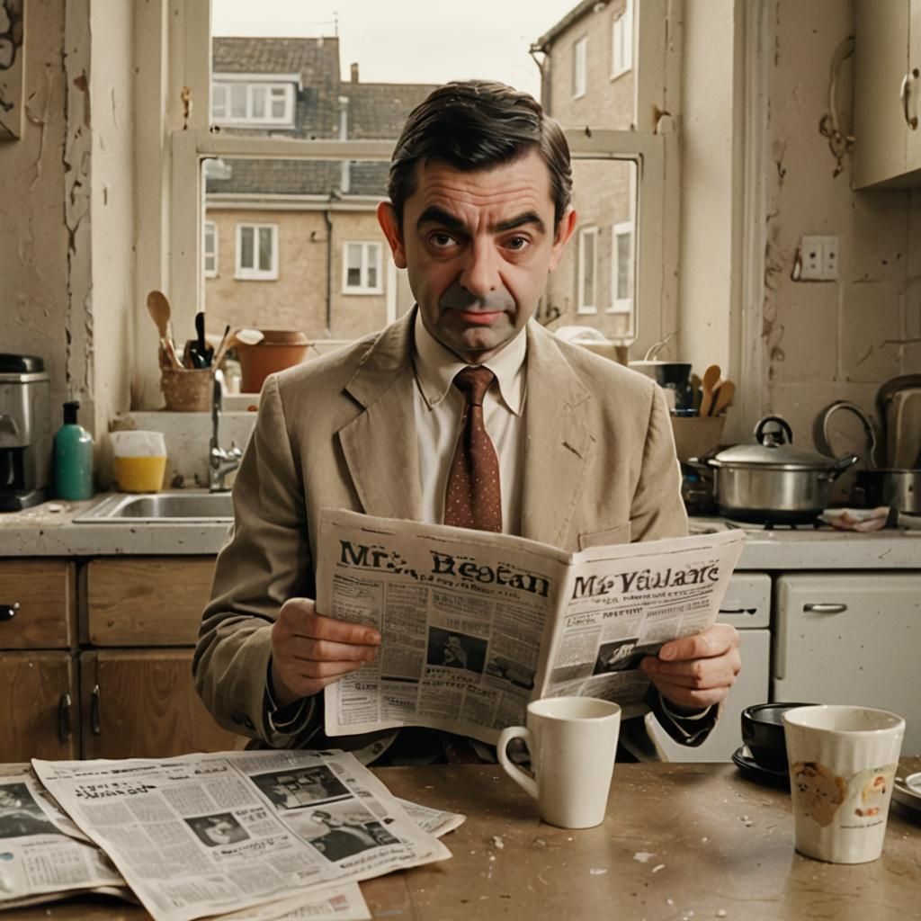 Mr. Bean in Grimy Apartment: A Cinematic Still