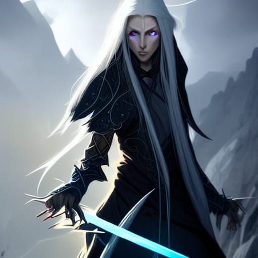 Pale Elf Mage Concept Art in Dark Fantasy Style