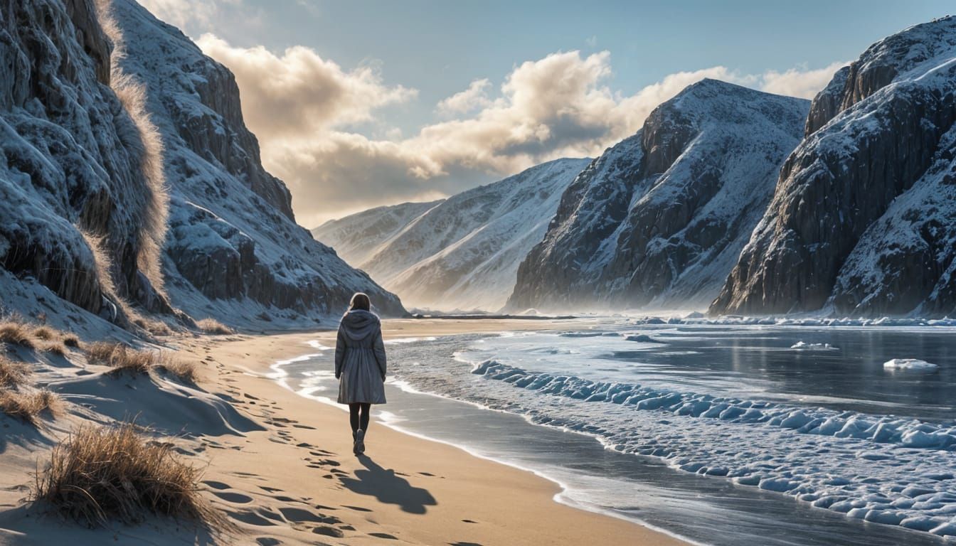 Icy Winter Beach Walk: A Masterpiece of Light