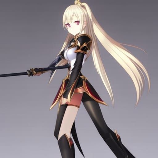 Blonde anime girl Knight with long twin tail hair style (best quality), (high resolution), (super fine illustration), ma...