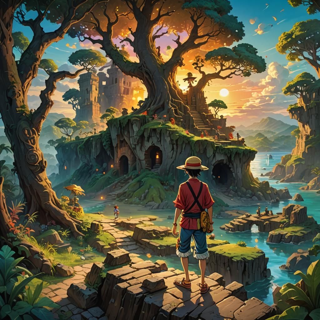 Luffy Finds One Piece: Mystical Island Oil Painting