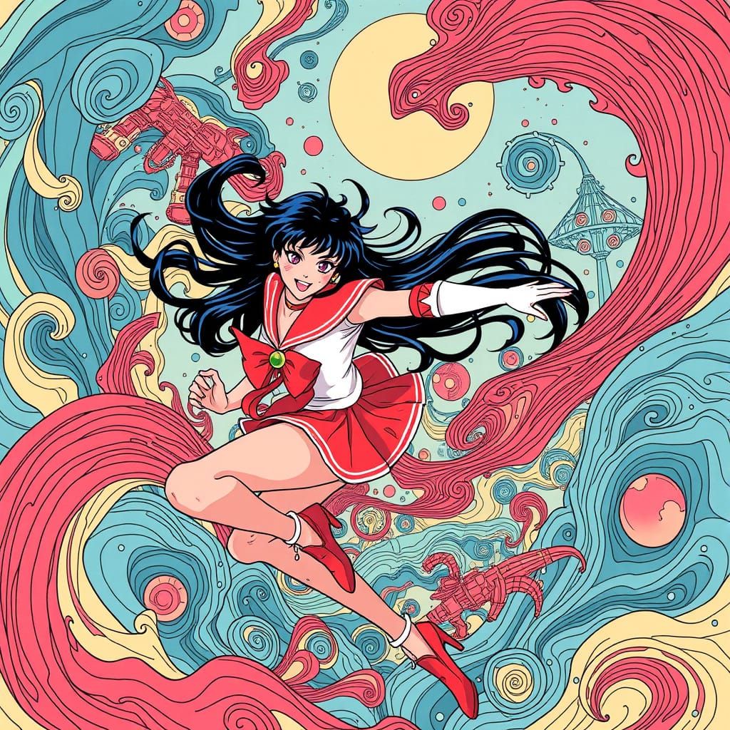 Sailor Mars in Dynamic Action Pose