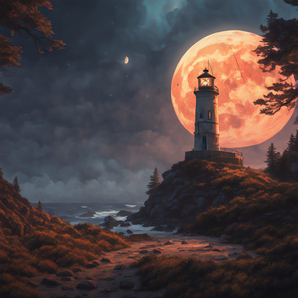 Mystical Lighthouse Under Full Moon