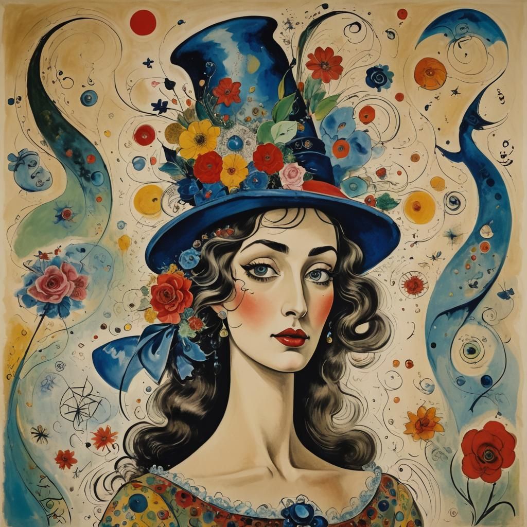 Burlesque Dancer in Naive Art Style