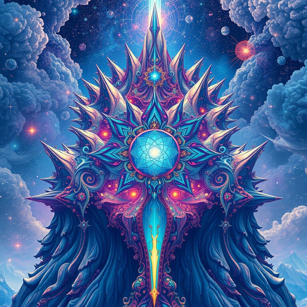 Ethereal Cosmic Sculpture in Vibrant, Holographic Style