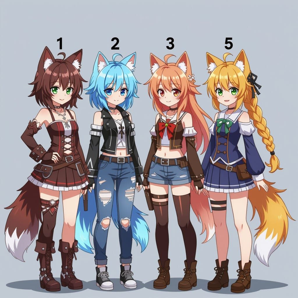 Four Anime Girls With Animal Ears And Tails
