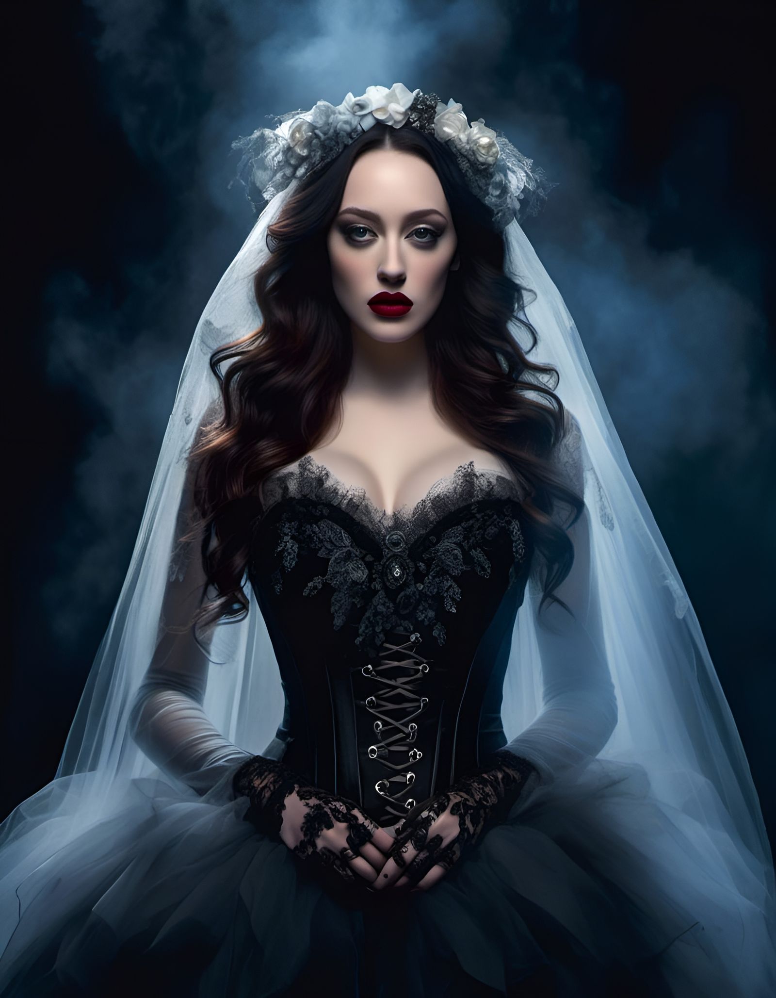 Ethereal Ghost Bride in Glowing Fog Portrait