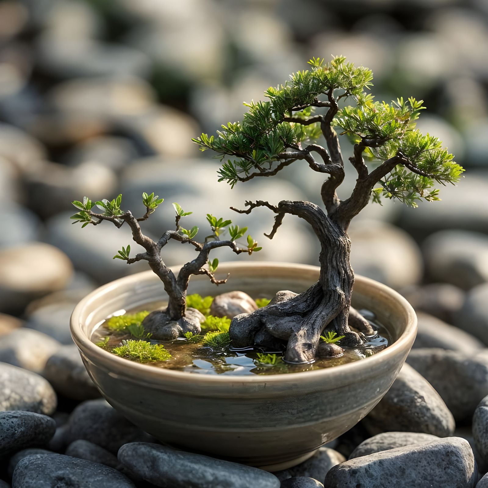 Surreal Japanese Garden in a Semi-Transparent Cup