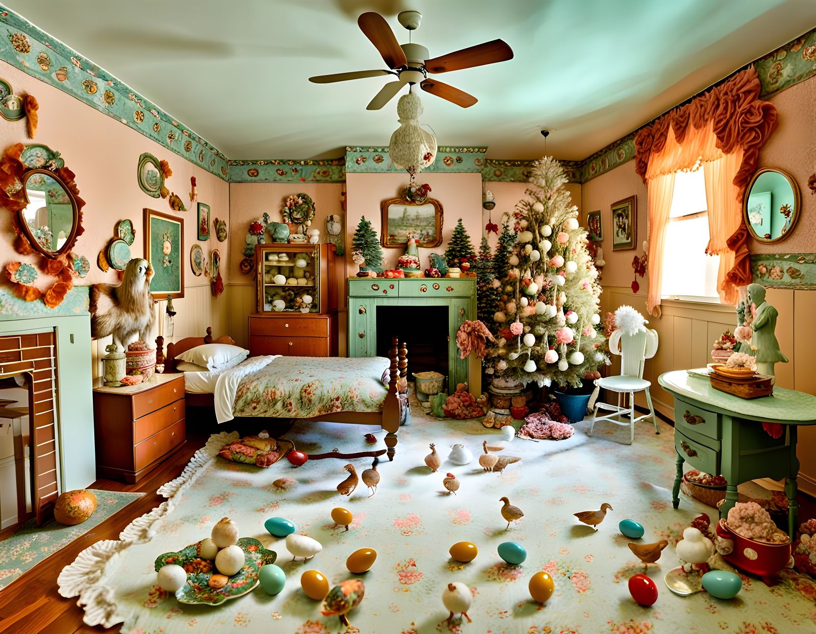 Kitsch Thanksgiving Scene in Grandma's Shabby Chic Bedroom