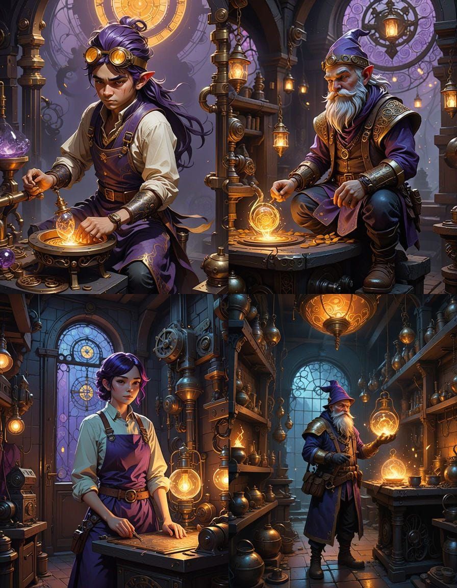 Clockwork Gnome Artificer Ignites Forge with Intricate Mecha...