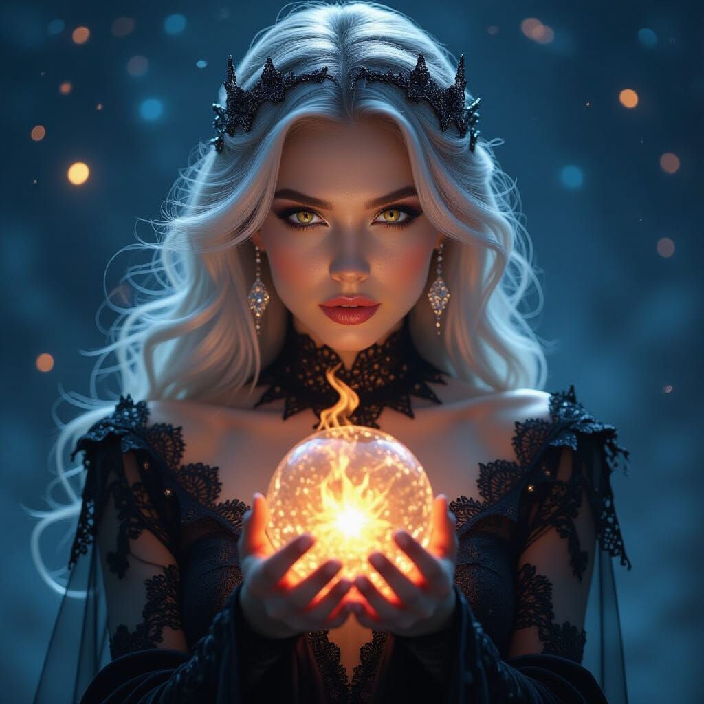Celestial Witch Consuming Cosmic Orb in Ethereal Fantasy Sty...