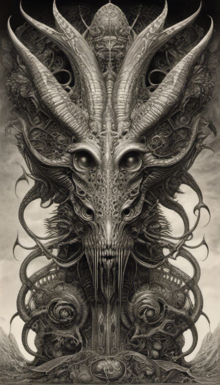 Hyperdimensional Cthulhu in Hyperrealistic Pencil Drawing St...