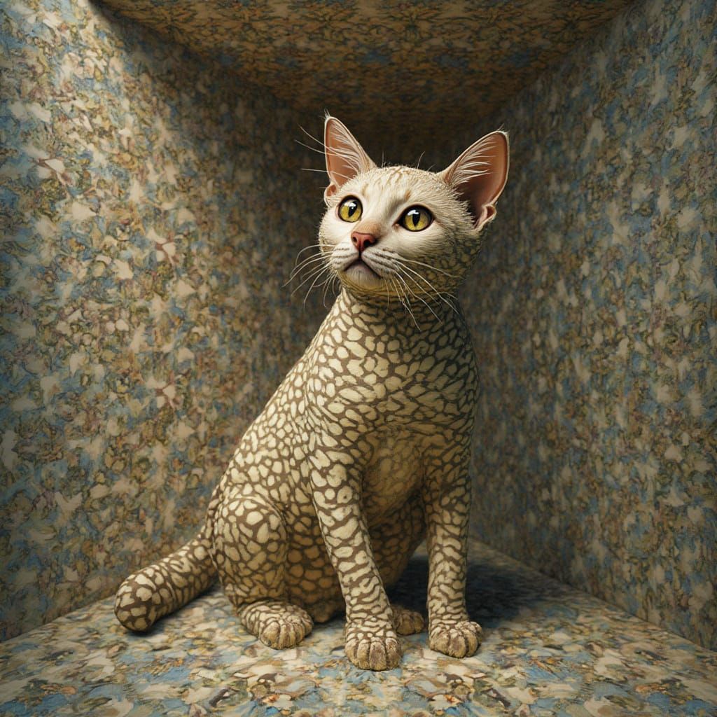 Realistic 3D Cat Optical Illusion in Escher Style