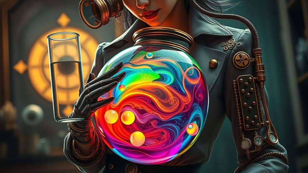 Steampunk Scientist with Rainbow Stomach in Art Nouveau Styl...