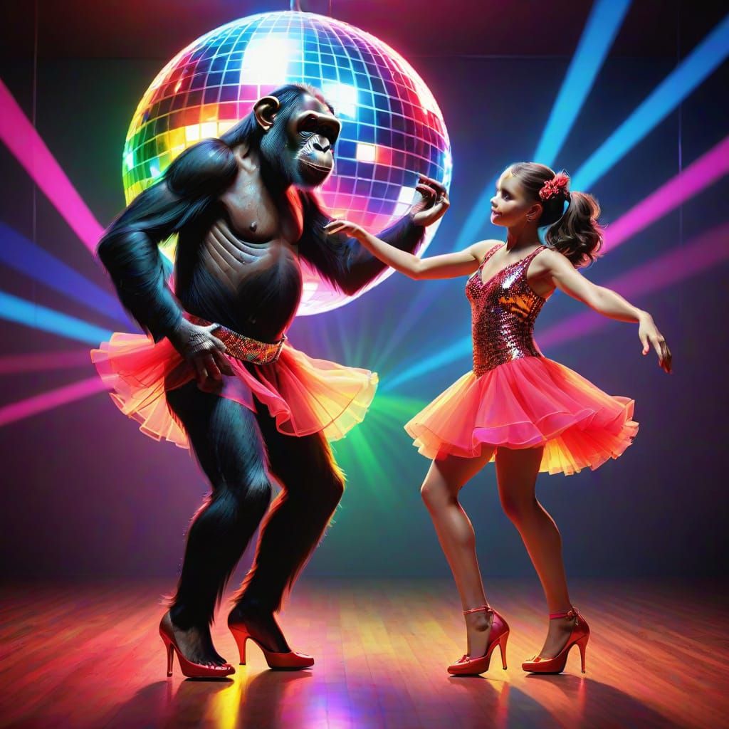 Chimpanzee Disco Dancer in Neon Lights