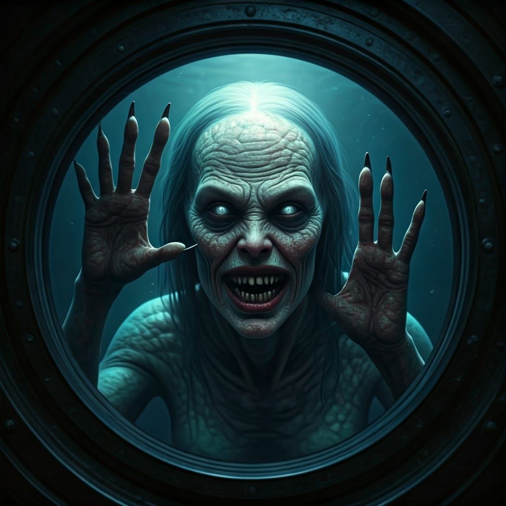 Terrifying Siren Stares Through Submarine Window