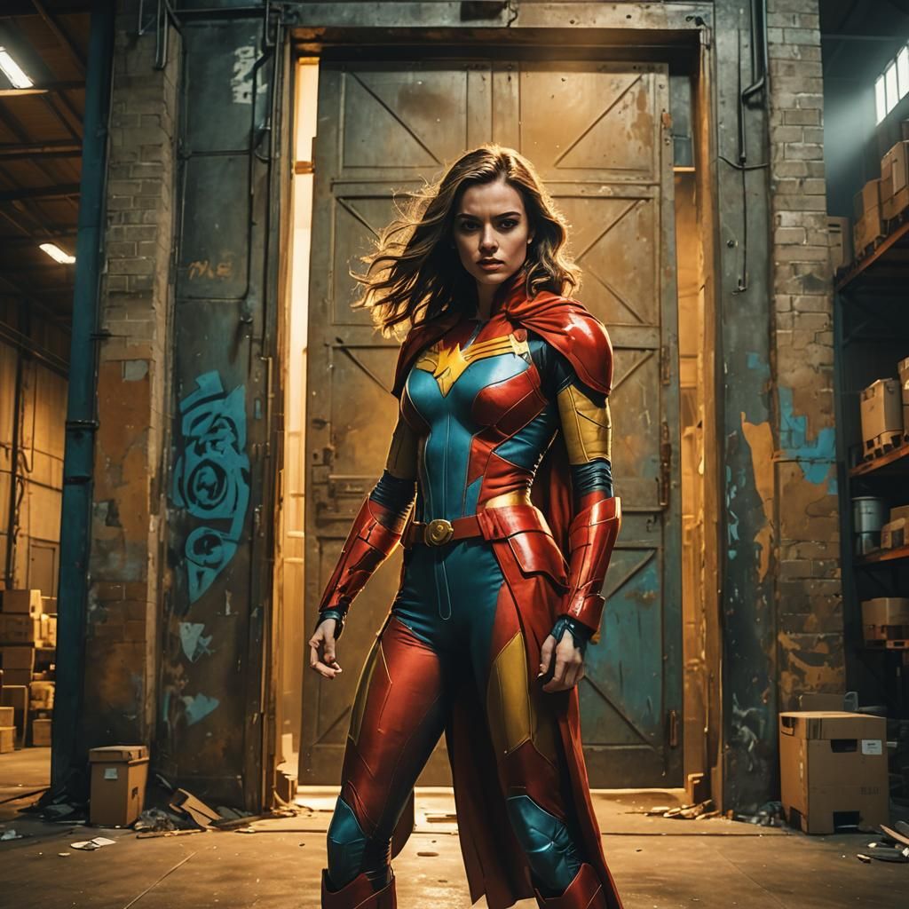 Superheroine in Warehouse: Dark Comic Book Art