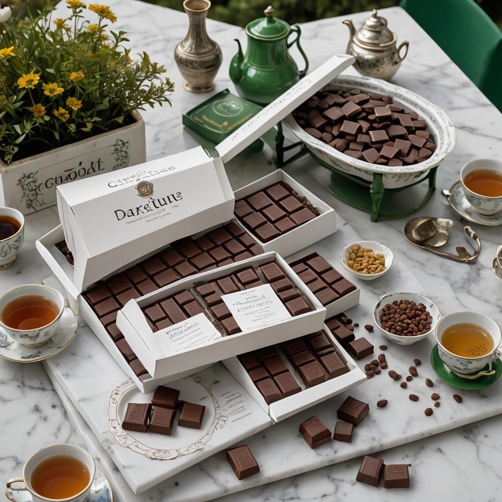 Darjeeling Chocolate Bars and Tea Seeds Still Life