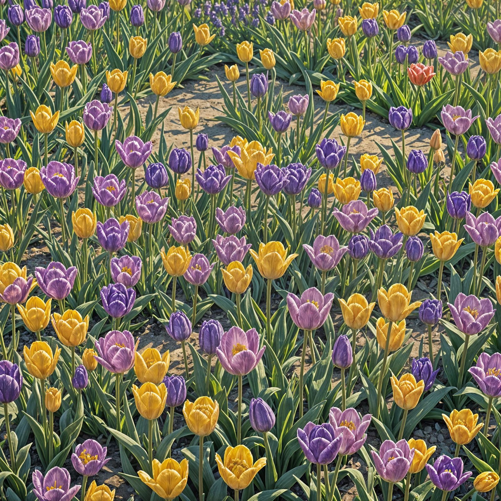 Lavender and Yellow Tulips: Detailed Matte Painting
