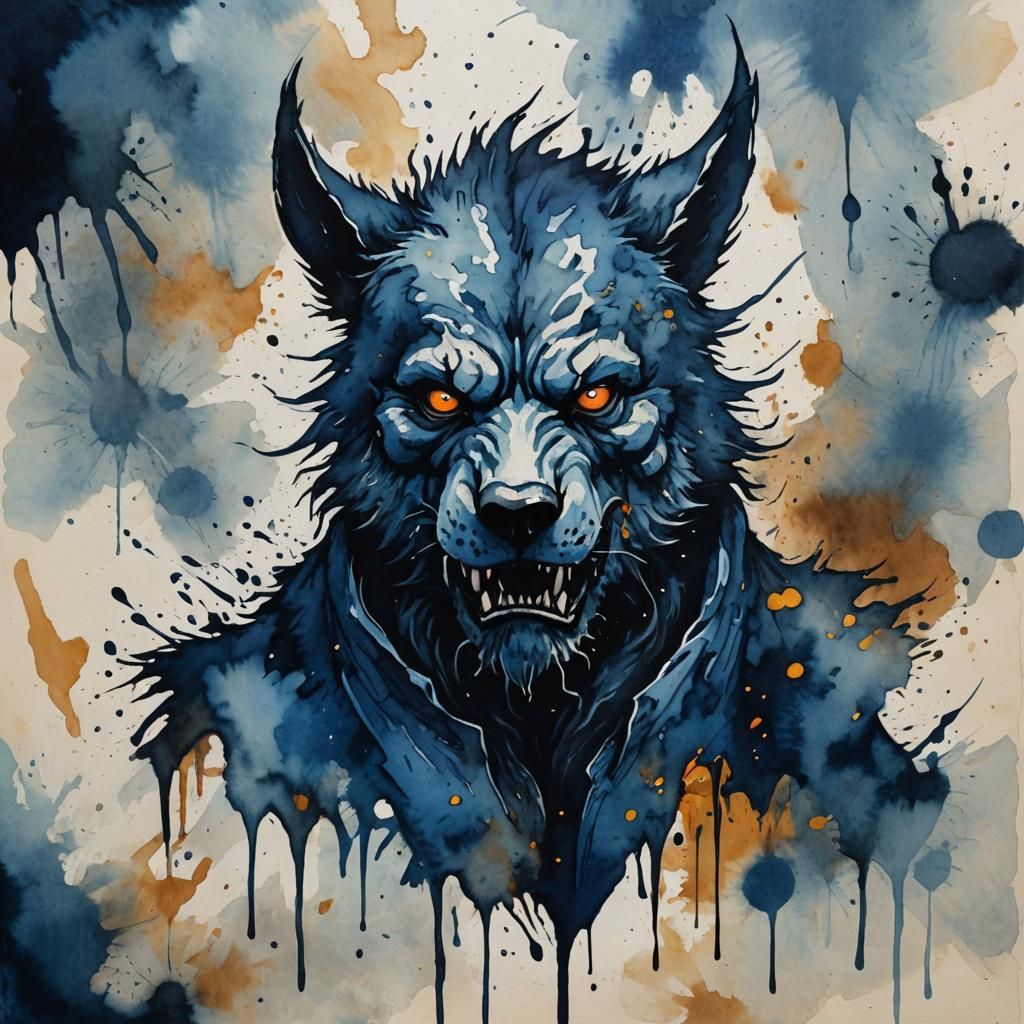 Abstract Werewolf Rorschach in Watercolour Style