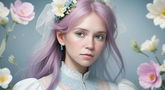 Floral Wedding Dress Portrait in Studio Lighting