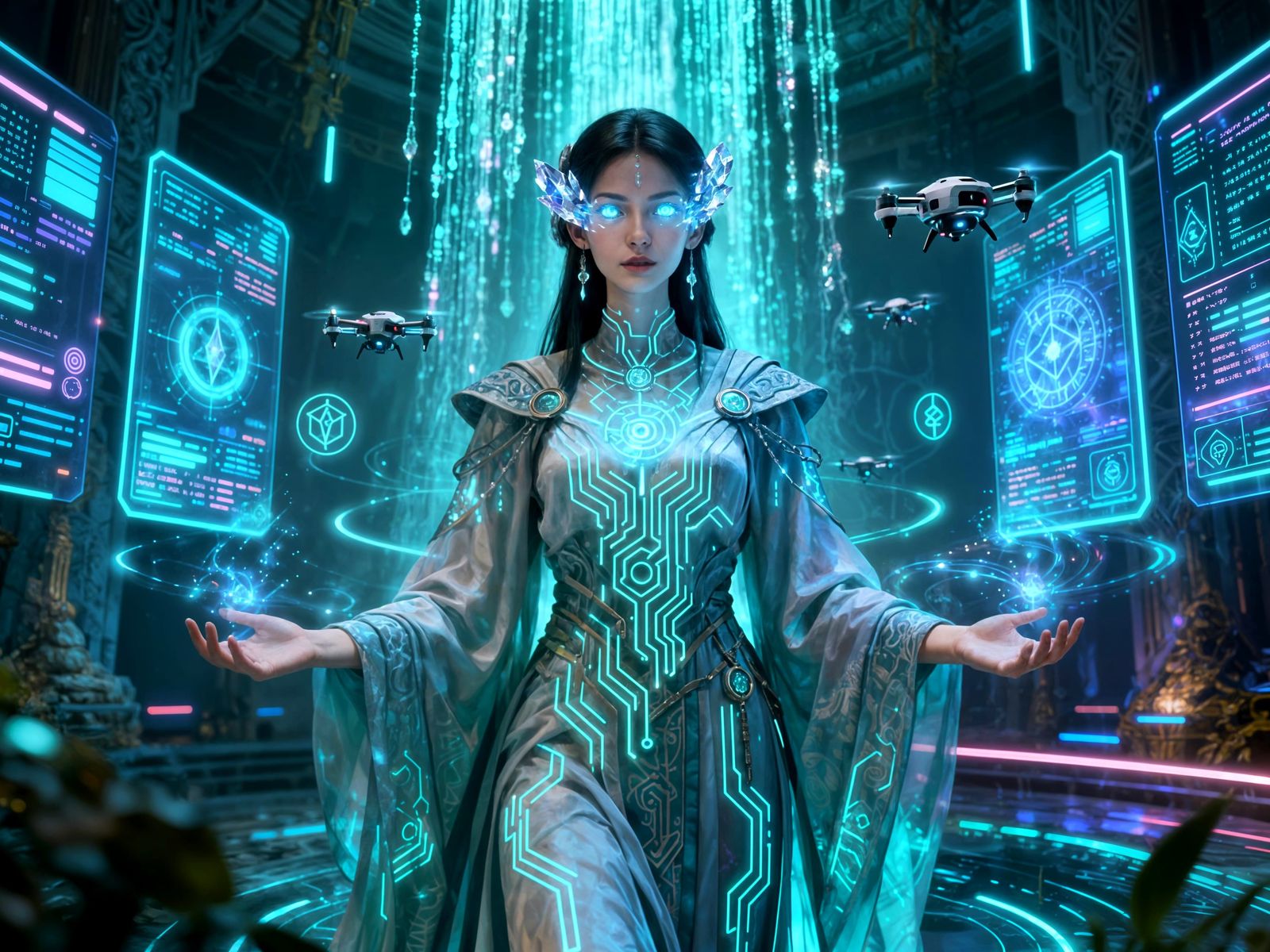 Lady Caelix: Cyber-Seer in Neon Sanctum