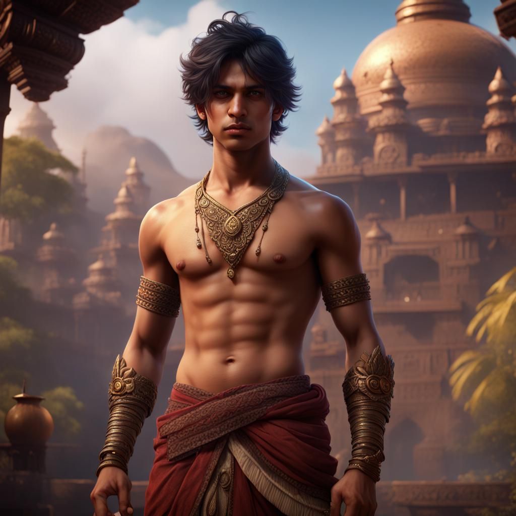 Handsome Boy Undressing: Detailed Matte Painting