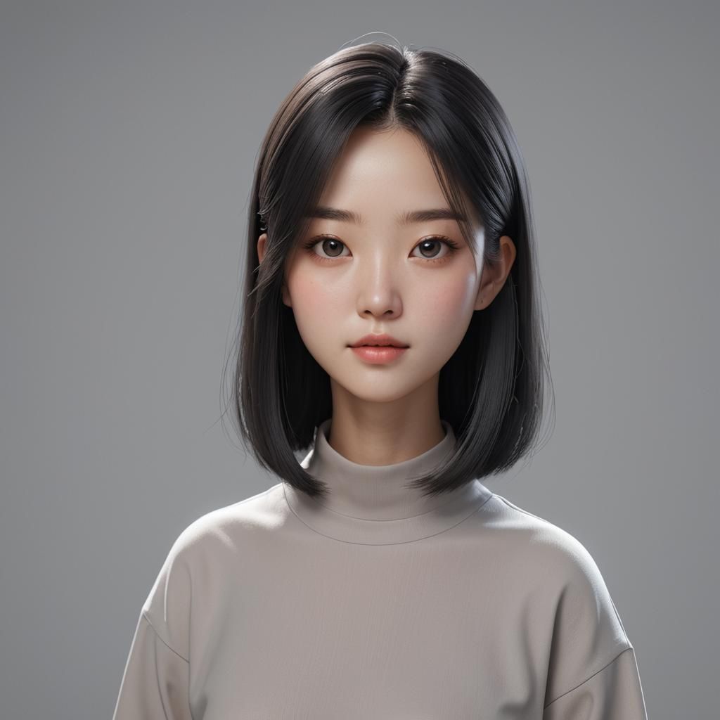 Elegant Minimalist Illustration of Korean Girl