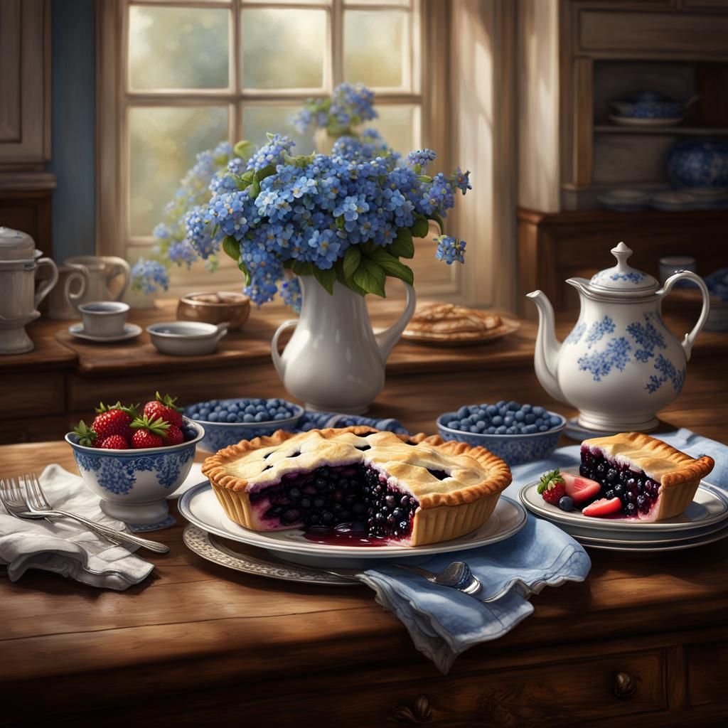 Victorian Kitchen Blueberry Pie Still Life