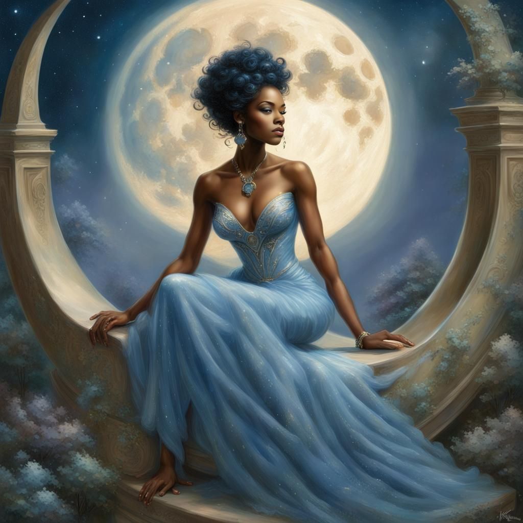 African American Moon Goddess in Ethereal Style