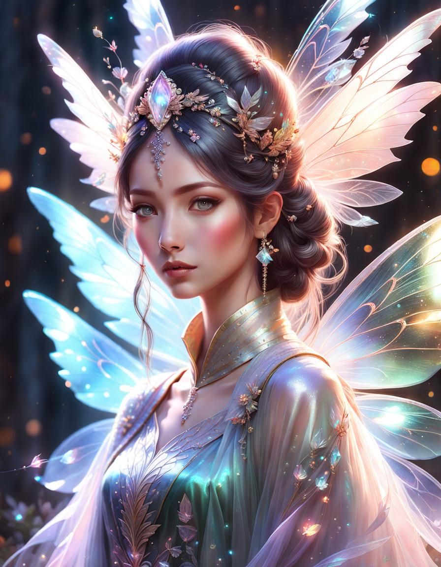 Beautiful Crystal Winged Fairy Portrait in 8K
