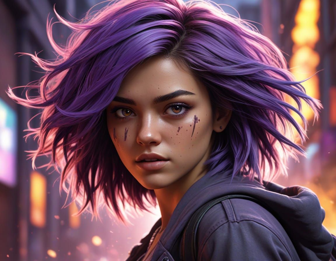 Vibrant Urban Rebel Girl Swings Through Graffiti City