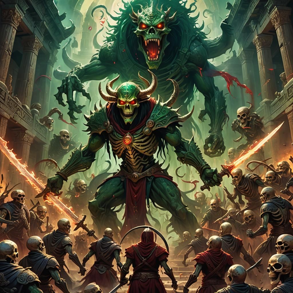 Epic One-Eyed Beast Battles Skeletons in Ancient Temple