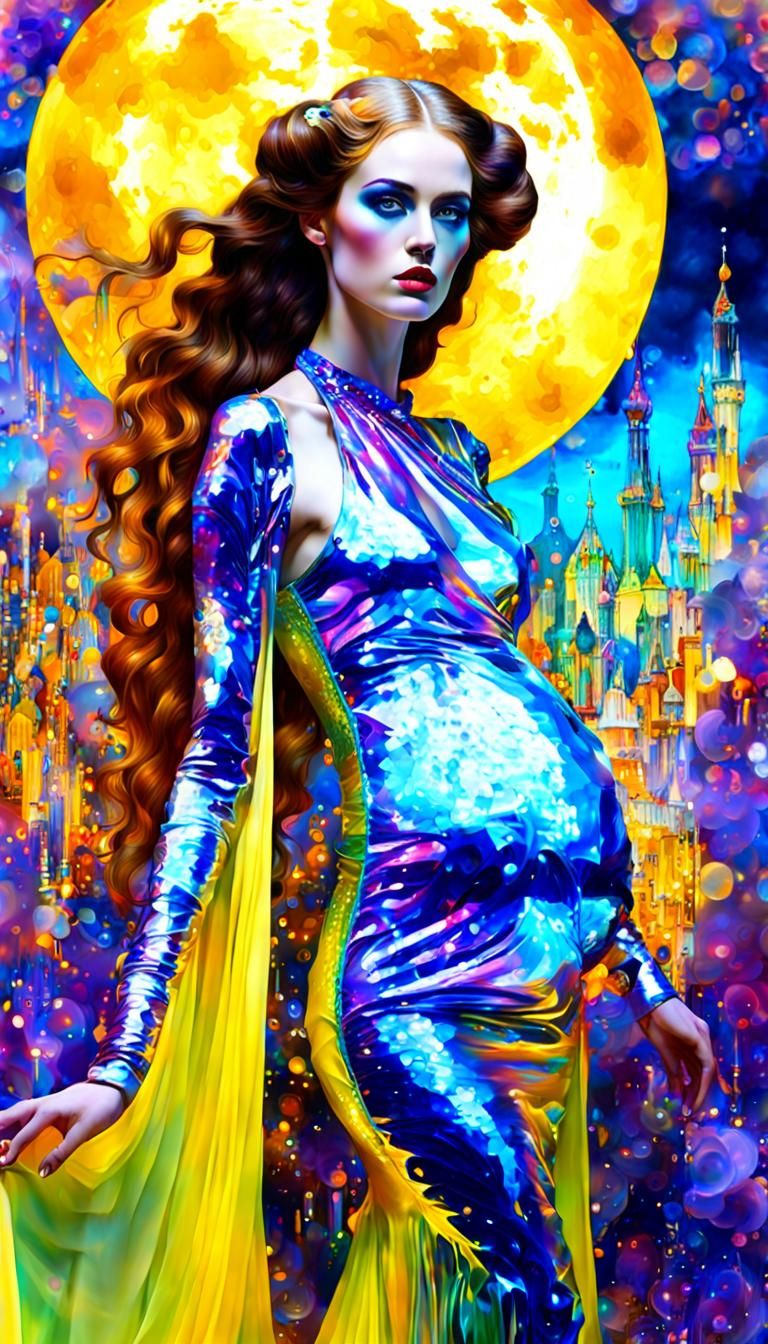 Crystal Demon in Klimt-Inspired Celestial Dance