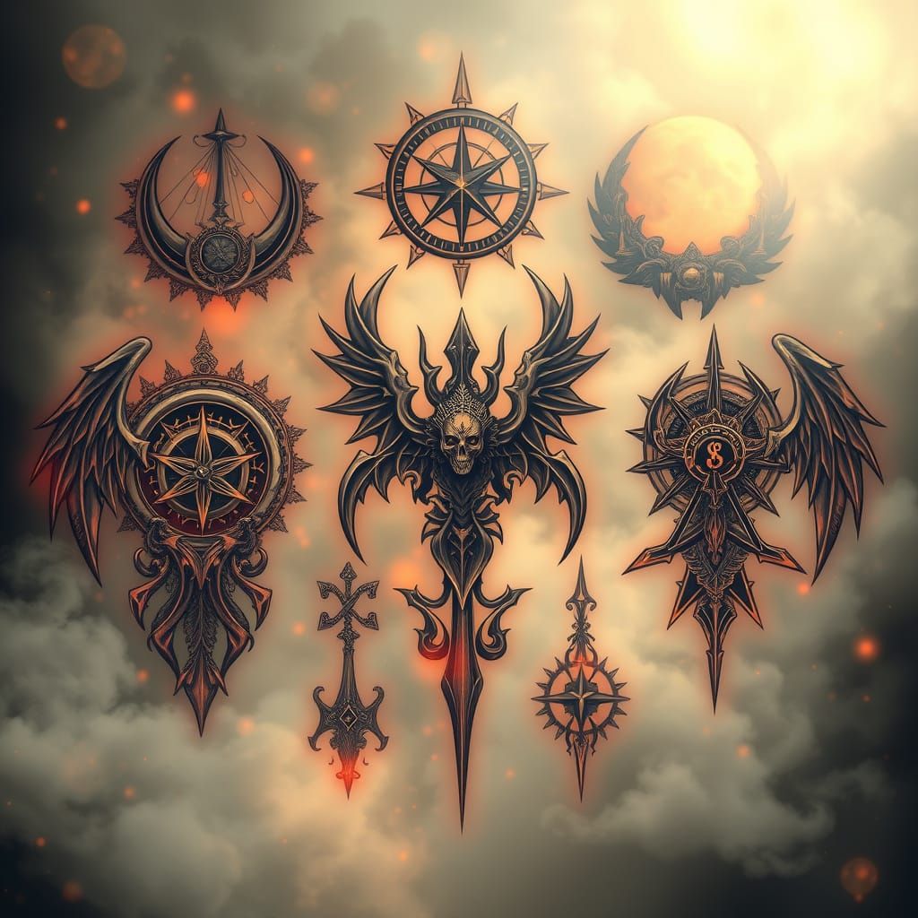 Heavy Metal Flash Tattoo Sheets in Fantasy Style