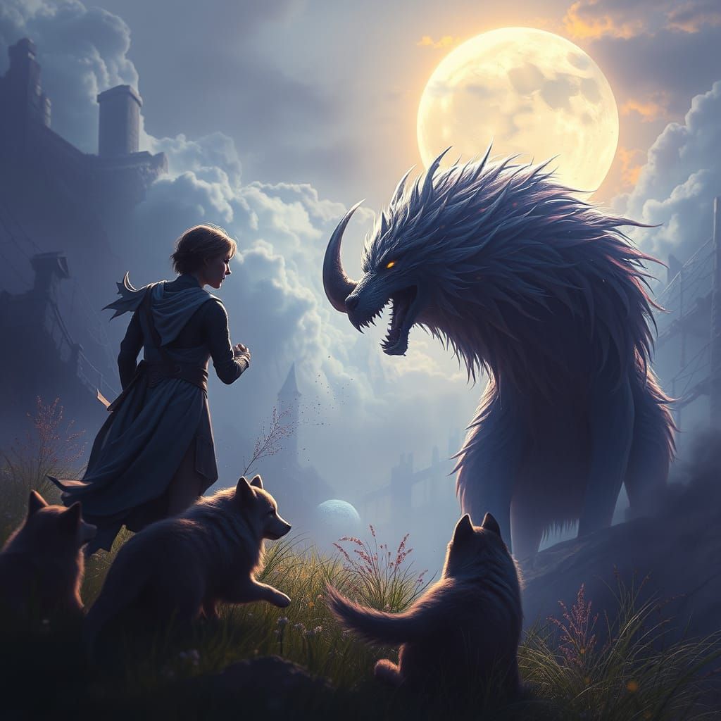 Wolf and Demon in Dark Fantasy Style