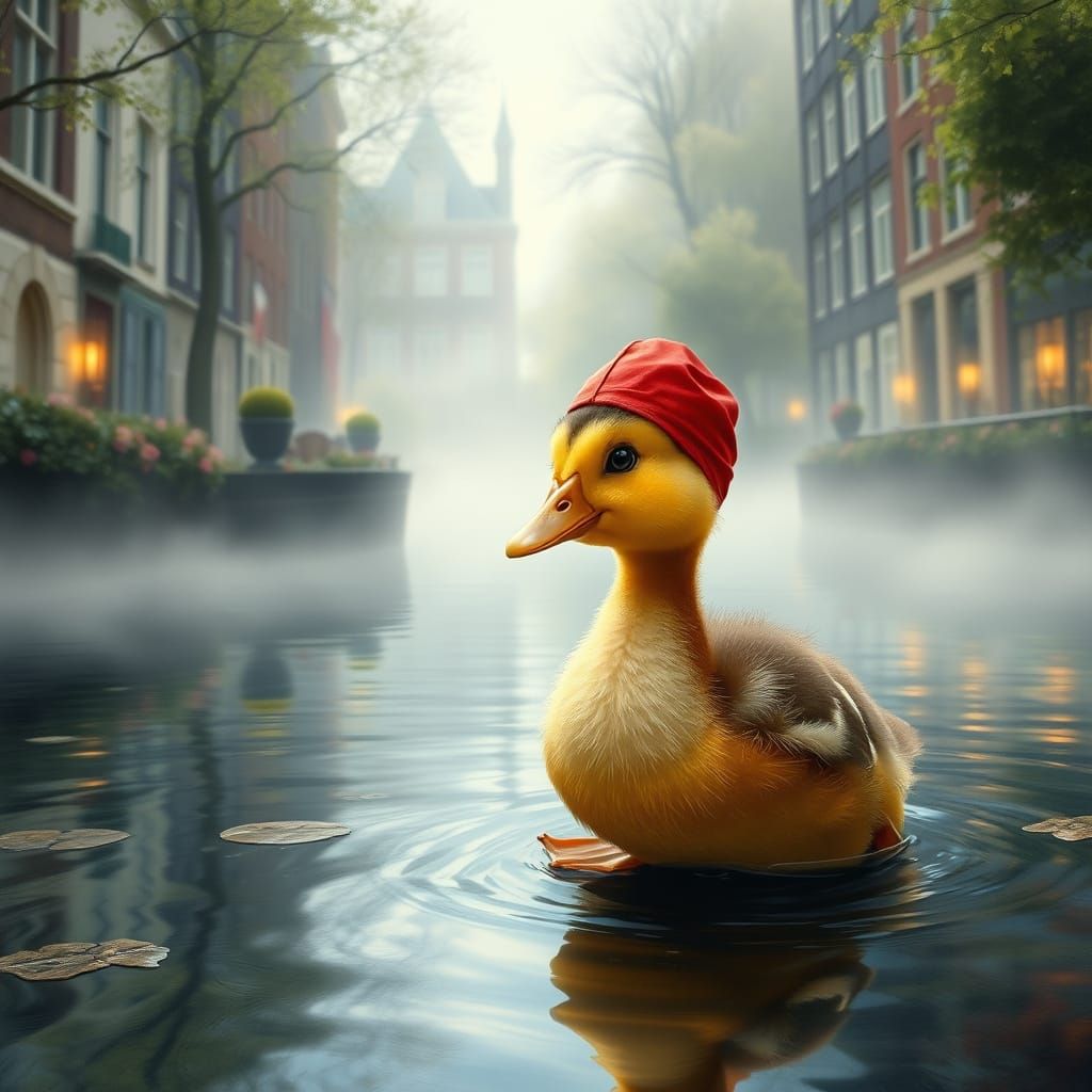 Duckling Searches for Mother Amidst Amsterdam Canals