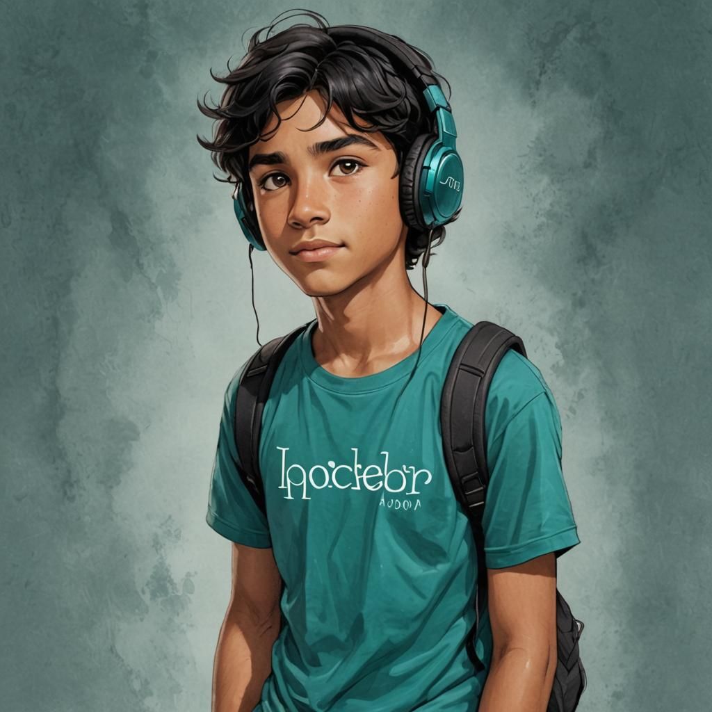 Son of Poseidon with Teal T-Shirt and Headphones