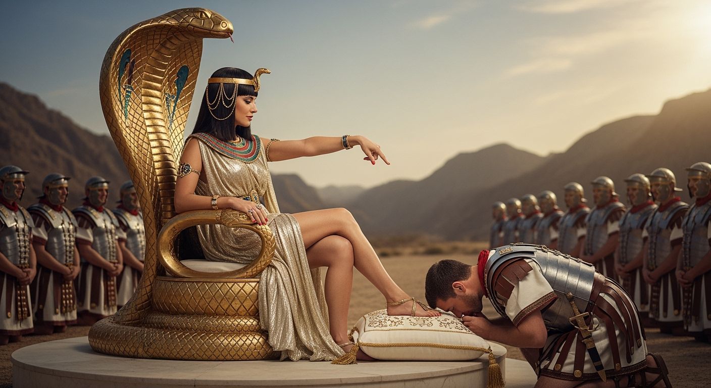 Egyptian Queen on Cobra Throne in Photo-Realistic Style