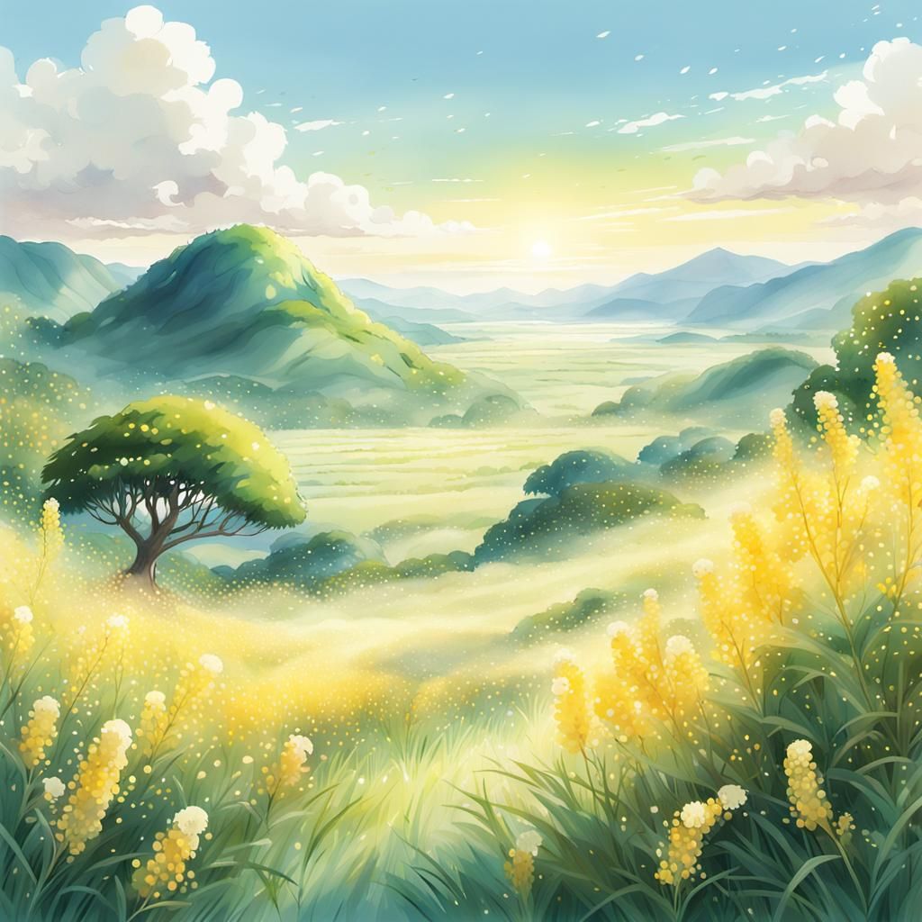 Meditative Anime Landscape in Watercolor Style