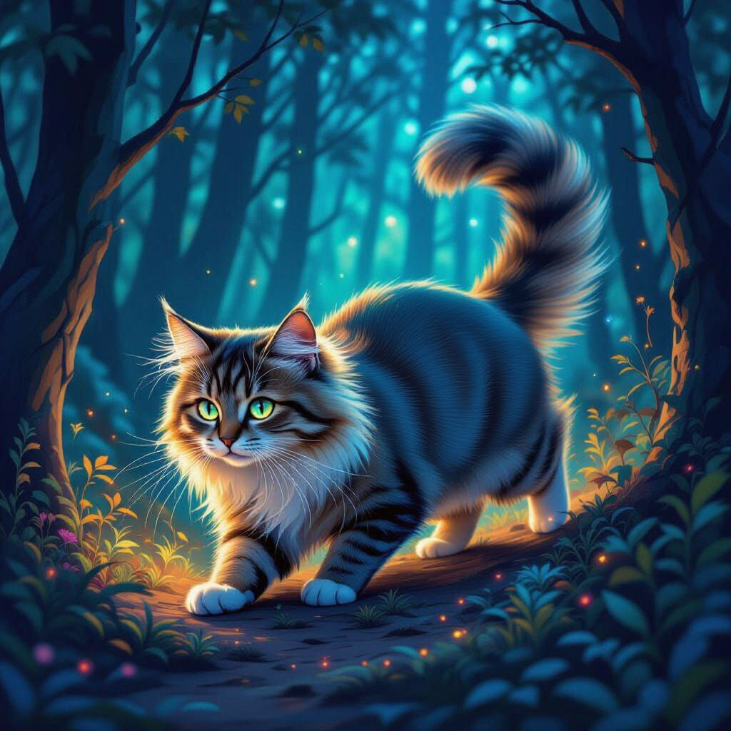 Bioluminescent Forest Cat Double Exposure