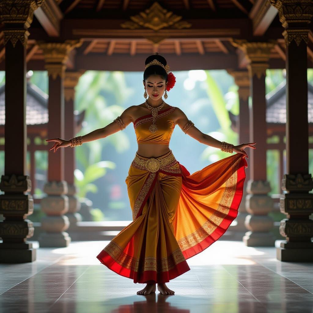 Balinese Dancer in Temple, Cinematic Film Still