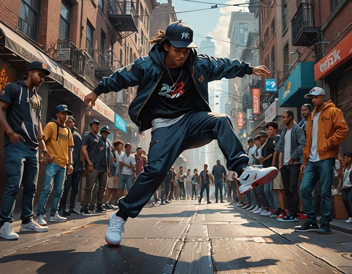 Breakdancers on the Street: Hyperdetailed Digital Art