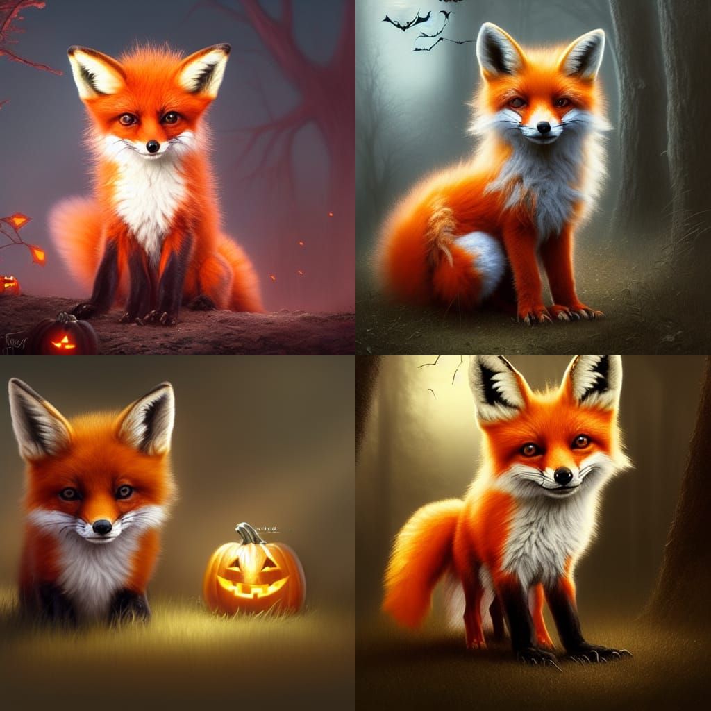 Cute Halloween Baby Fox: Hyperdetailed Fantasy Art