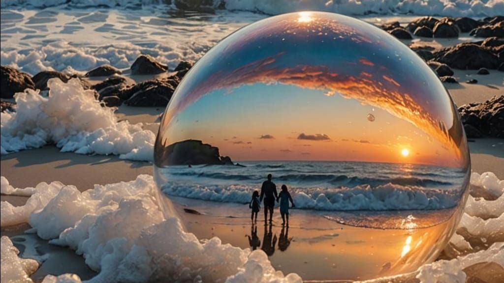 Hyperrealistic Sunset Silhouette: Father and Daughter Beach ...