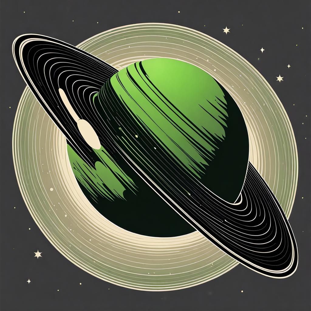 Saturn Rings with Green Comet and Stars