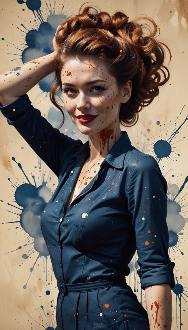 1950s Pin-Up Woman in Surreal Watercolor Style