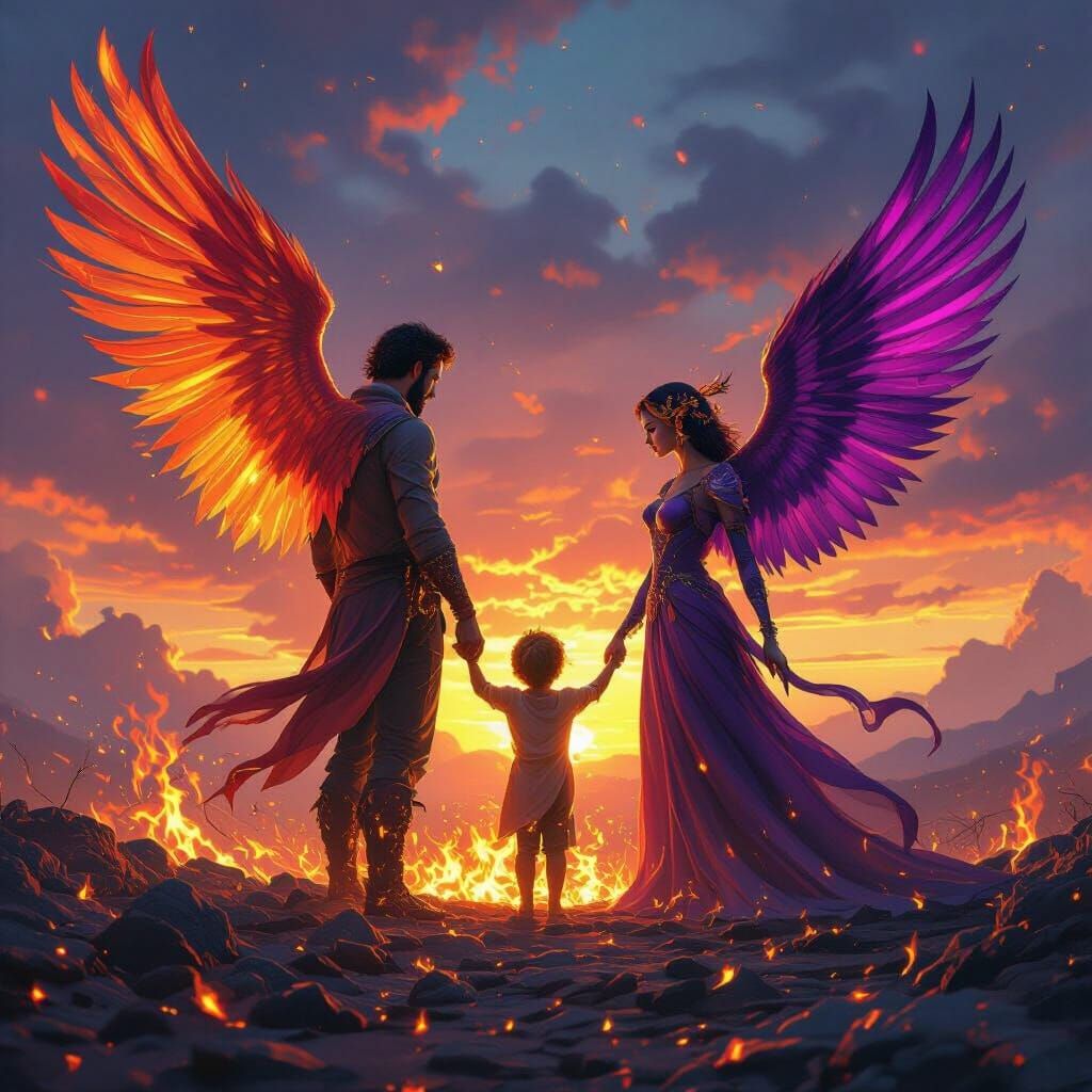 Phoenix Family Rising: A Digital Art Masterpiece