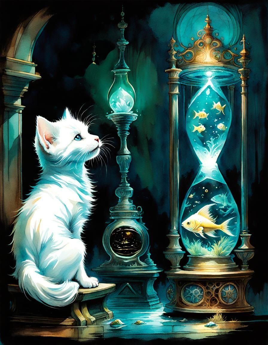 Cat dinnertime hourglass