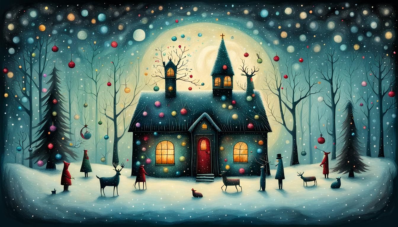 Hyperdetailed Christmas Scene in Folk Art Style